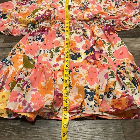Forever 21 Soul Girl Floral Print Butterfly Sleeve Mini dress Size X-Large Pink - Picture 7 of 13